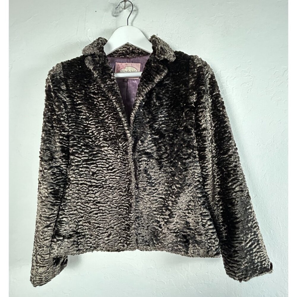 Wendy Hil Women's Long Sleeve Faux Fur Coat Jacket Collared Lined Brown Size 4